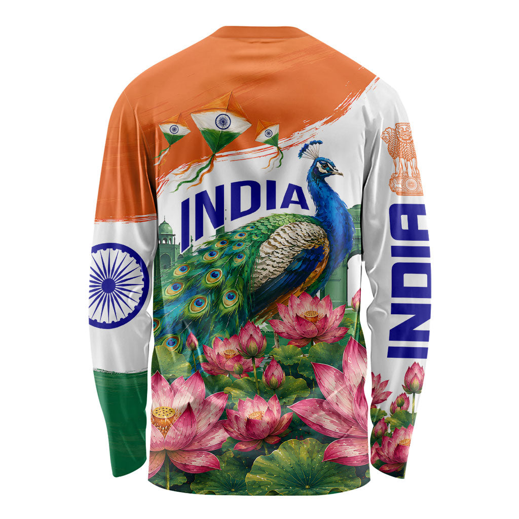 India 80th Independence Day Long Sleeve Shirt India Gate Peacock Lotus Heritage Landmarks
