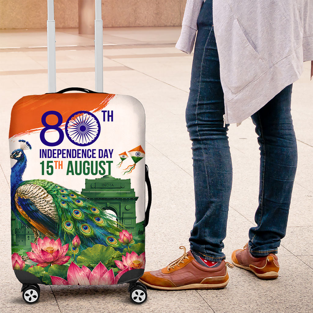 India 80th Independence Day Luggage Cover India Gate Peacock Lotus Heritage Landmarks