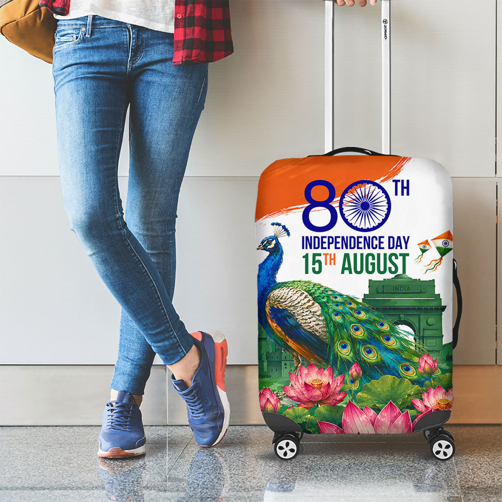 India 80th Independence Day Luggage Cover India Gate Peacock Lotus Heritage Landmarks