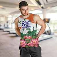 India 80th Independence Day Men Tank Top India Gate Peacock Lotus Heritage Landmarks