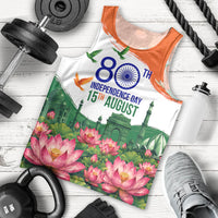India 80th Independence Day Men Tank Top India Gate Peacock Lotus Heritage Landmarks