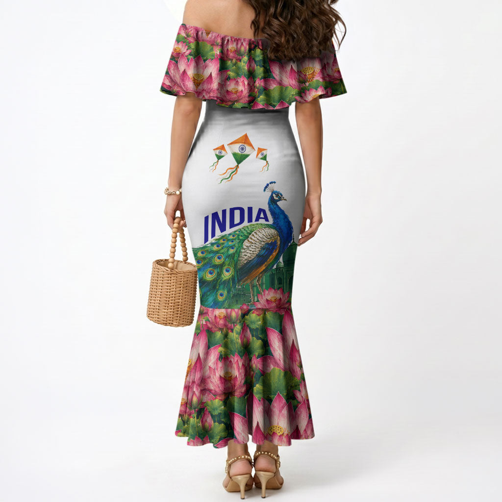India 80th Independence Day Mermaid Dress India Gate Peacock Lotus Heritage Landmarks