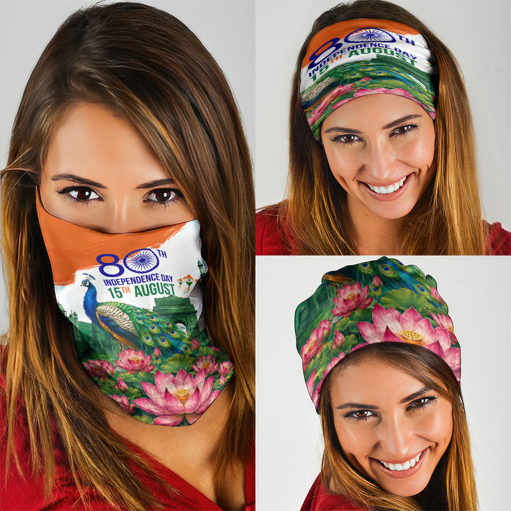India 80th Independence Day Neck Gaiter India Gate Peacock Lotus Heritage Landmarks