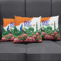 India 80th Independence Day Pillow Cover India Gate Peacock Lotus Heritage Landmarks