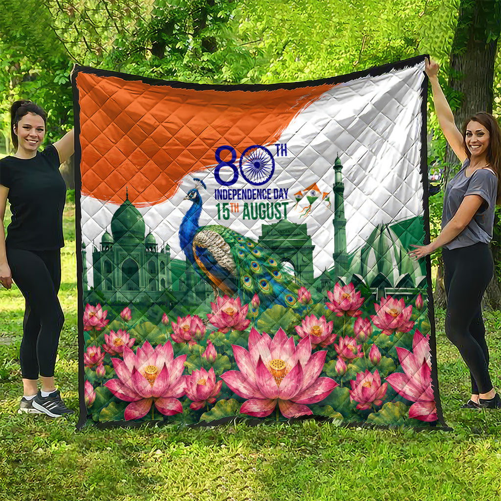 India 80th Independence Day Quilt India Gate Peacock Lotus Heritage Landmarks