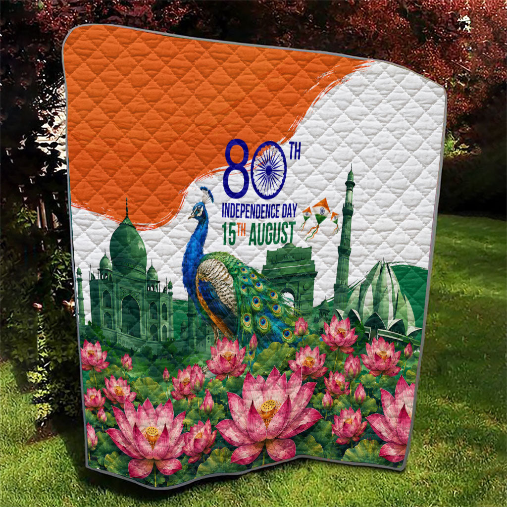 India 80th Independence Day Quilt India Gate Peacock Lotus Heritage Landmarks