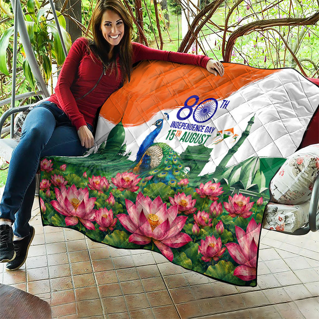 India 80th Independence Day Quilt India Gate Peacock Lotus Heritage Landmarks