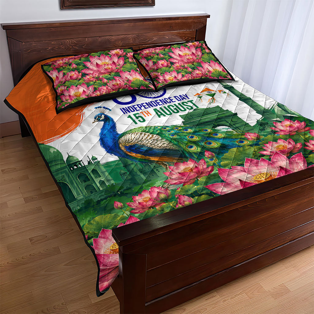 India 80th Independence Day Quilt Bed Set India Gate Peacock Lotus Heritage Landmarks