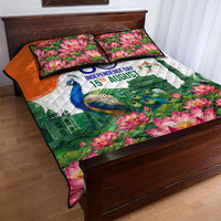 India 80th Independence Day Quilt Bed Set India Gate Peacock Lotus Heritage Landmarks