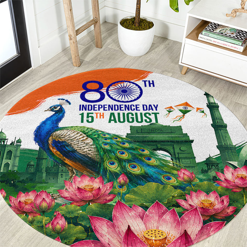 India 80th Independence Day Round Carpet India Gate Peacock Lotus Heritage Landmarks