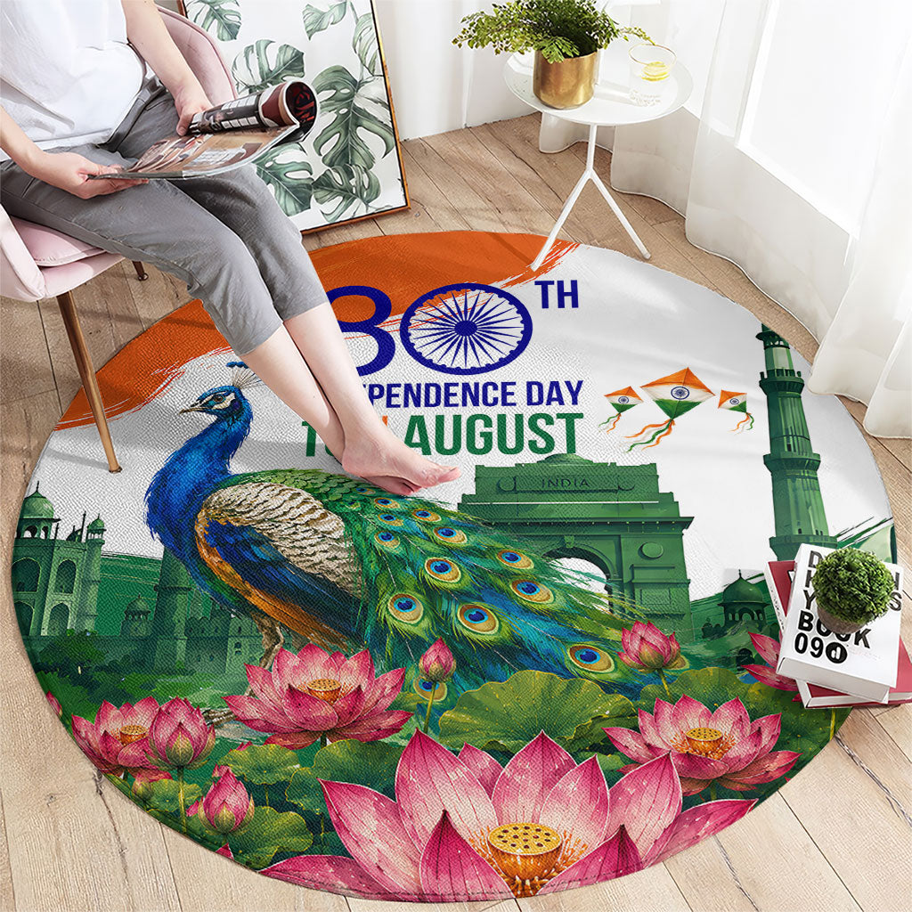 India 80th Independence Day Round Carpet India Gate Peacock Lotus Heritage Landmarks