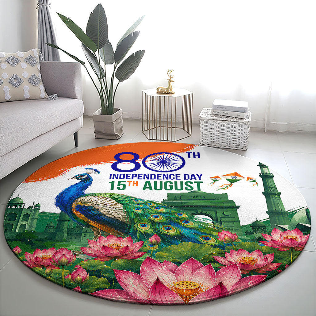 India 80th Independence Day Round Carpet India Gate Peacock Lotus Heritage Landmarks