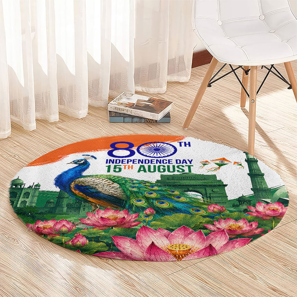 India 80th Independence Day Round Carpet India Gate Peacock Lotus Heritage Landmarks