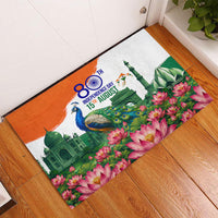 India 80th Independence Day Rubber Doormat India Gate Peacock Lotus Heritage Landmarks