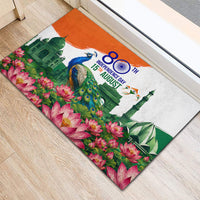 India 80th Independence Day Rubber Doormat India Gate Peacock Lotus Heritage Landmarks