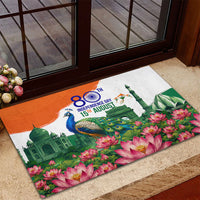 India 80th Independence Day Rubber Doormat India Gate Peacock Lotus Heritage Landmarks