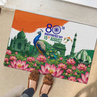 India 80th Independence Day Rubber Doormat India Gate Peacock Lotus Heritage Landmarks
