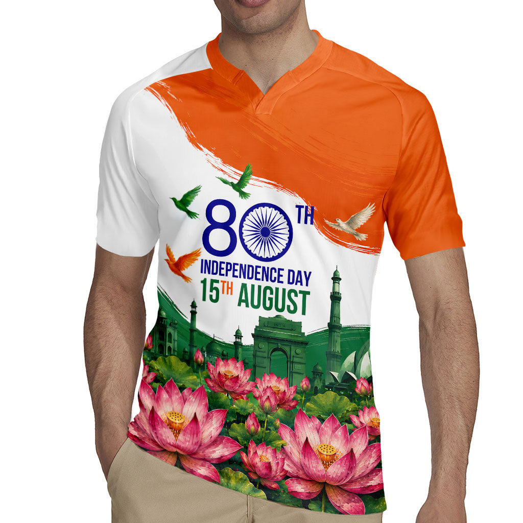 India 80th Independence Day Rugby Jersey India Gate Peacock Lotus Heritage Landmarks