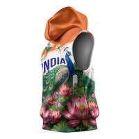 India 80th Independence Day Sleeveless Hoodie India Gate Peacock Lotus Heritage Landmarks