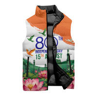 India 80th Independence Day Sleeveless Puffer Jacket India Gate Peacock Lotus Heritage Landmarks