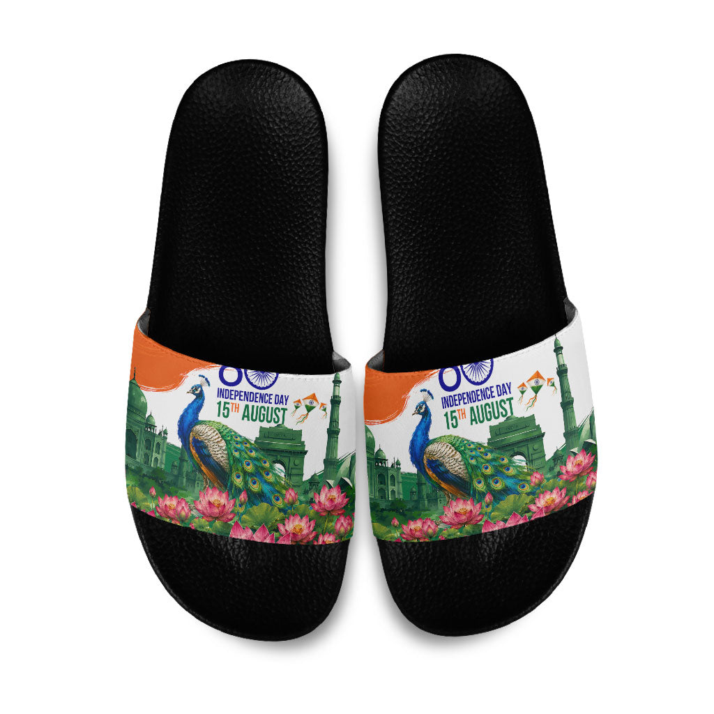 India 80th Independence Day Slide Sandals India Gate Peacock Lotus Heritage Landmarks