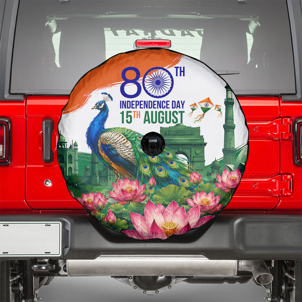 India 80th Independence Day Spare Tire Cover India Gate Peacock Lotus Heritage Landmarks