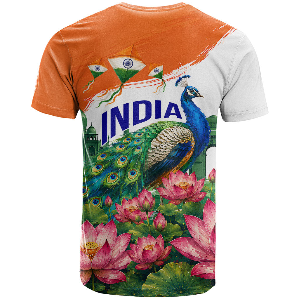 India 80th Independence Day T Shirt India Gate Peacock Lotus Heritage Landmarks
