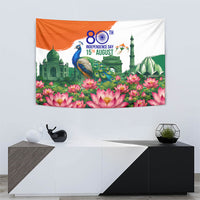 India 80th Independence Day Tapestry India Gate Peacock Lotus Heritage Landmarks