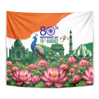 India 80th Independence Day Tapestry India Gate Peacock Lotus Heritage Landmarks