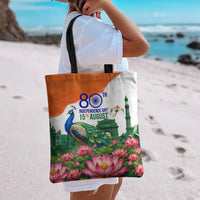 India 80th Independence Day Tote Bag India Gate Peacock Lotus Heritage Landmarks
