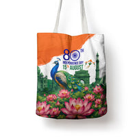 India 80th Independence Day Tote Bag India Gate Peacock Lotus Heritage Landmarks