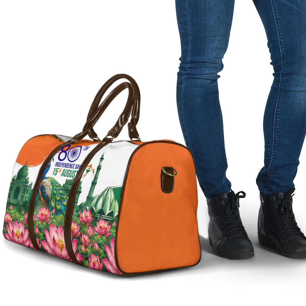 India 80th Independence Day Travel Bag India Gate Peacock Lotus Heritage Landmarks