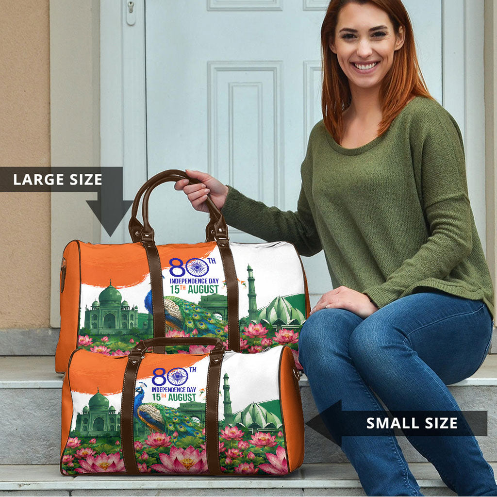 India 80th Independence Day Travel Bag India Gate Peacock Lotus Heritage Landmarks