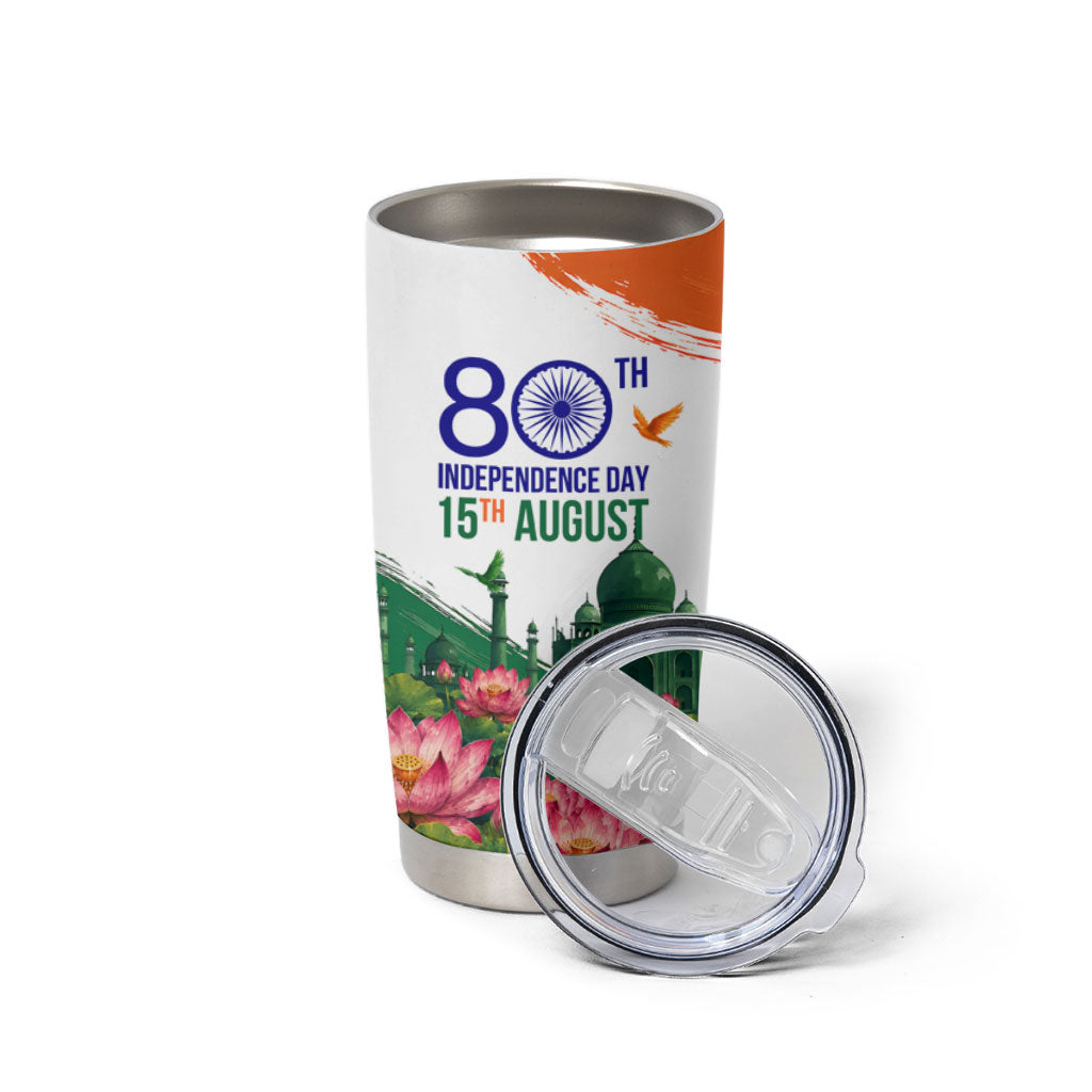 India 80th Independence Day Tumbler Cup India Gate Peacock Lotus Heritage Landmarks