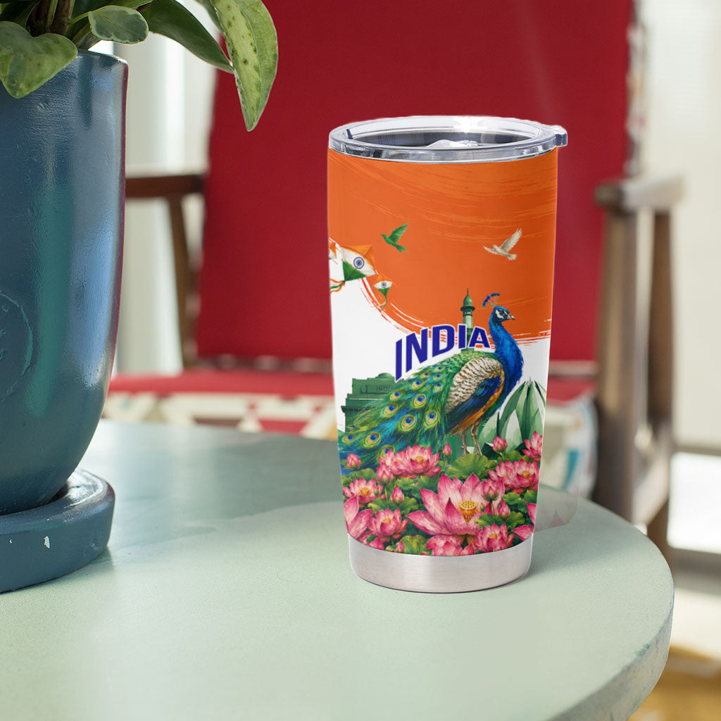 India 80th Independence Day Tumbler Cup India Gate Peacock Lotus Heritage Landmarks