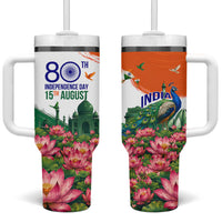 India 80th Independence Day Tumbler With Handle India Gate Peacock Lotus Heritage Landmarks