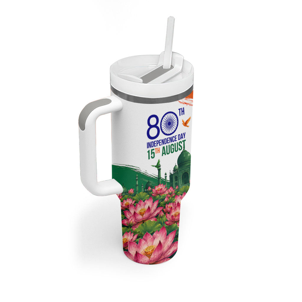 India 80th Independence Day Tumbler With Handle India Gate Peacock Lotus Heritage Landmarks