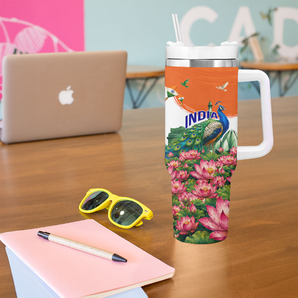 India 80th Independence Day Tumbler With Handle India Gate Peacock Lotus Heritage Landmarks