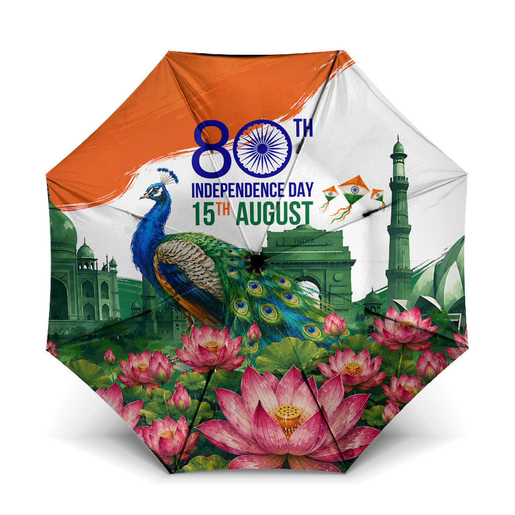 India 80th Independence Day Umbrella India Gate Peacock Lotus Heritage Landmarks
