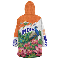 India 80th Independence Day Wearable Blanket Hoodie India Gate Peacock Lotus Heritage Landmarks