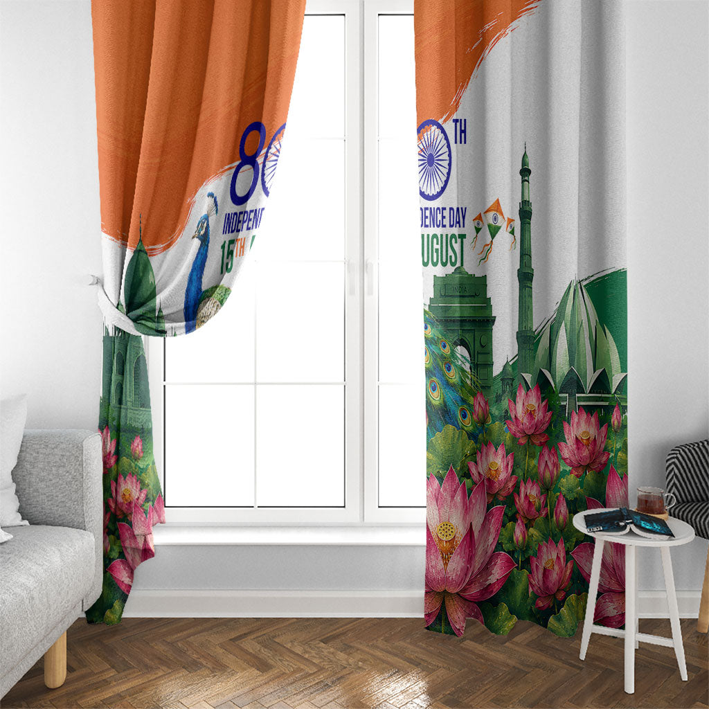 India 80th Independence Day Window Curtain India Gate Peacock Lotus Heritage Landmarks