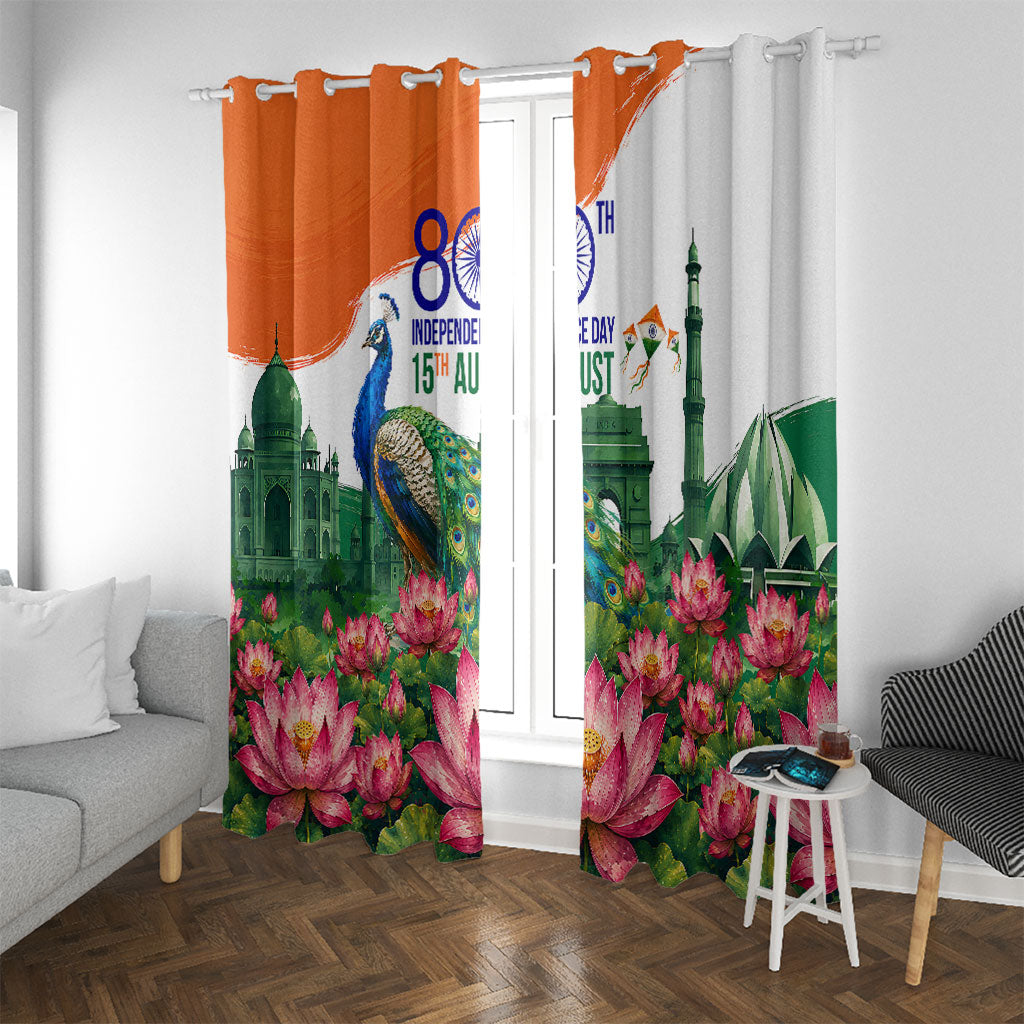 India 80th Independence Day Window Curtain India Gate Peacock Lotus Heritage Landmarks