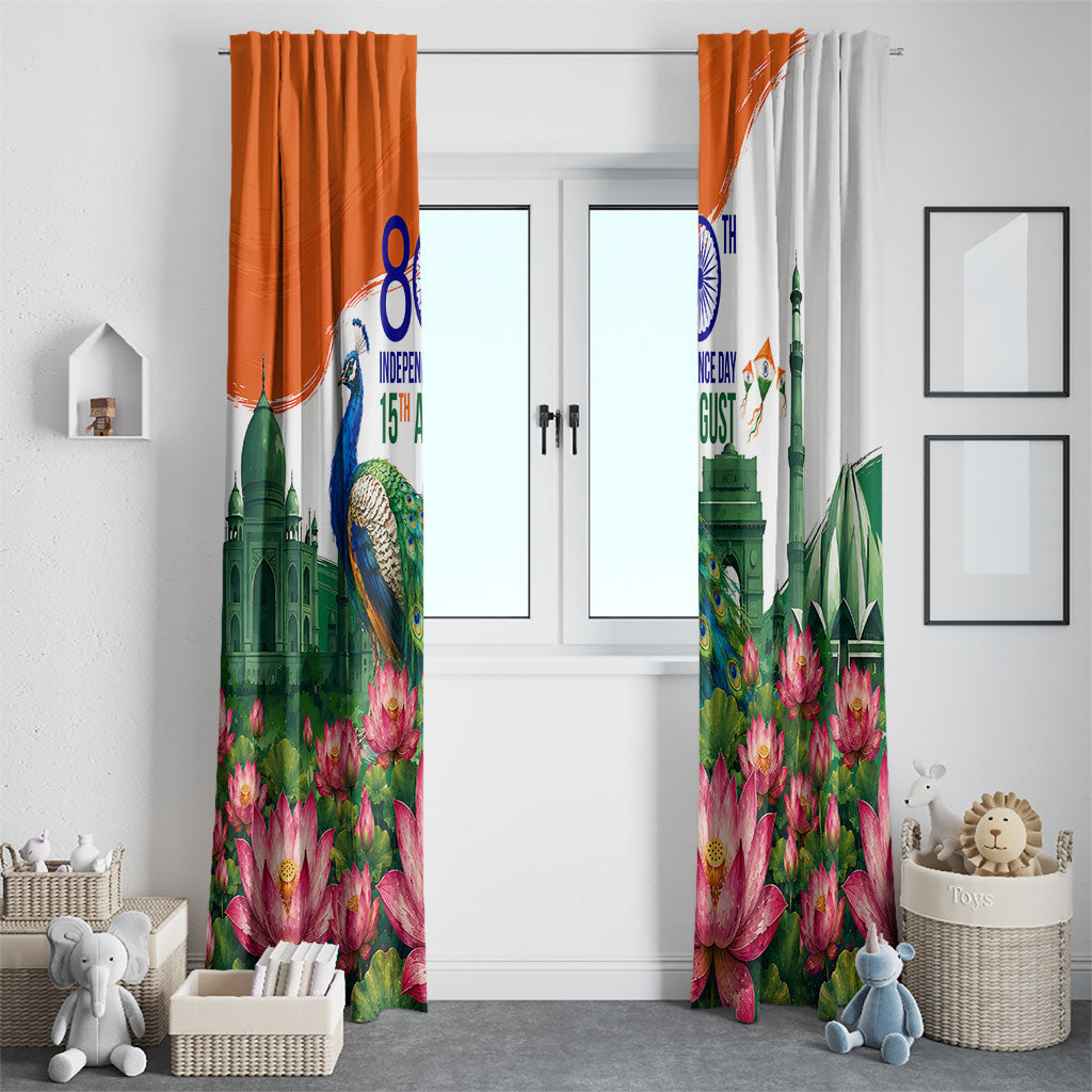 India 80th Independence Day Window Curtain India Gate Peacock Lotus Heritage Landmarks