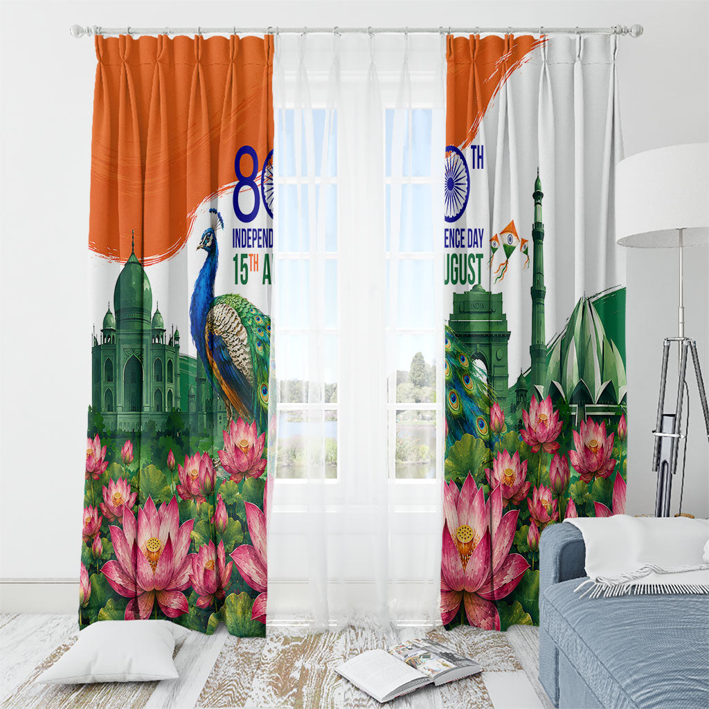 India 80th Independence Day Window Curtain India Gate Peacock Lotus Heritage Landmarks