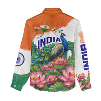 India 80th Independence Day Women Casual Shirt India Gate Peacock Lotus Heritage Landmarks