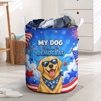 My Dog Is A Democrat Golden Retriever Laundry Basket Patriotic American Fireworks Cute Cartoon Dog