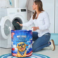 My Dog Is A Democrat Golden Retriever Laundry Basket Patriotic American Fireworks Cute Cartoon Dog