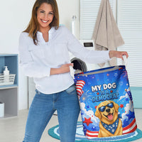 My Dog Is A Democrat Golden Retriever Laundry Basket Patriotic American Fireworks Cute Cartoon Dog