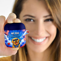 My Dog Is A Democrat Golden Retriever AirPods Case Patriotic American Fireworks Cute Cartoon Dog