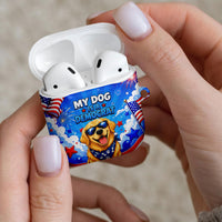 My Dog Is A Democrat Golden Retriever AirPods Case Patriotic American Fireworks Cute Cartoon Dog